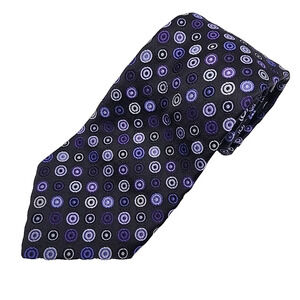 Nino's London Silk Necktie Black w/Purple Circles Hvy Wt - Italy - Like New